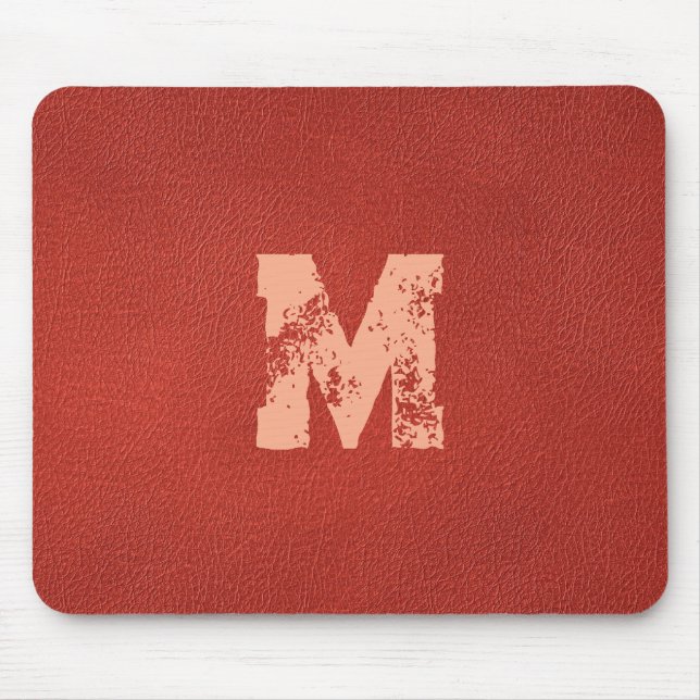 Faux Leather Look Distressed Text Monogram Name Mouse Mat (Front)