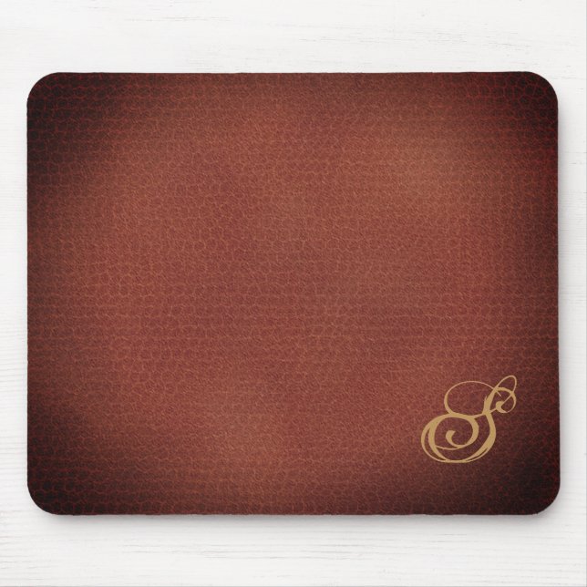 Faux Leather Look Elegant Monogrammed Mouse Mat (Front)