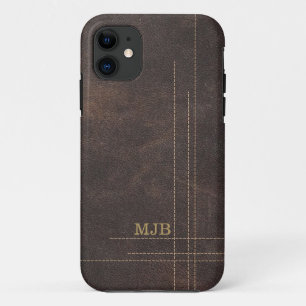 Faux Leather Modern Stitched Design Men's iPhone 11 Case
