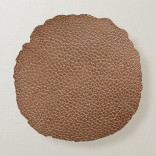 Faux Leather Natural Brown Round Cushion