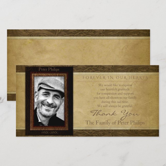 Faux leather parchment Photo Sympathy Thank You (Front/Back)