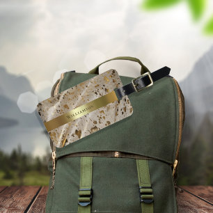 Faux Leather Pattern Acid Wash Gold Metallic Label Luggage Tag