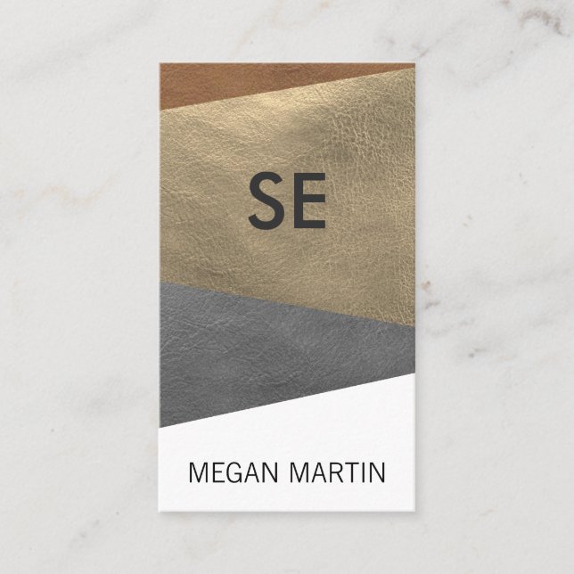 Faux Leather Print / monogram Business Card (Front)