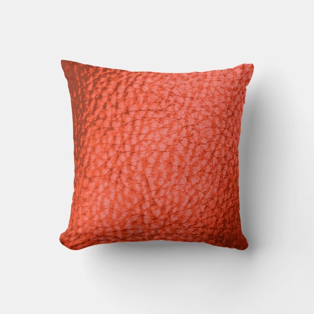 Faux Leather Salmon Colour Design Cushion (Front)