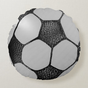 Faux Leather Soccer Ball Design Round Cushion