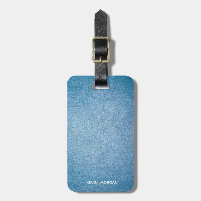 Faux Leather Texture personalised blue design Luggage Tag (Front Vertical)