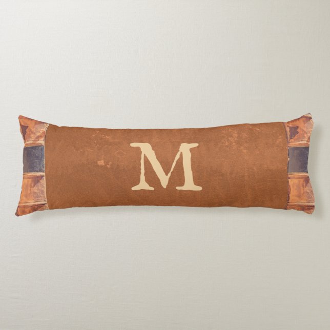 Faux Leather Vintage Antique Book Monogram Body Cushion (Front)