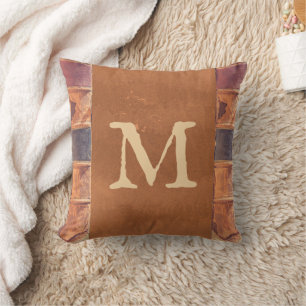 Faux Leather Vintage Antique Book Monogram Cushion