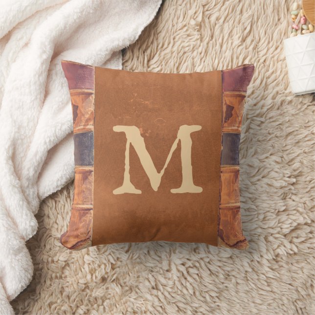 Faux Leather Vintage Antique Book Monogram Cushion (Blanket)