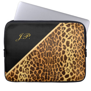 Faux Leopard Black & Gold Laptop Sleeves