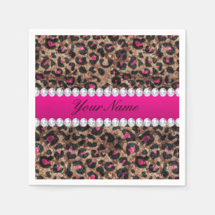 Faux Leopard Hot Pink Rose Gold Foil and Diamonds Napkin