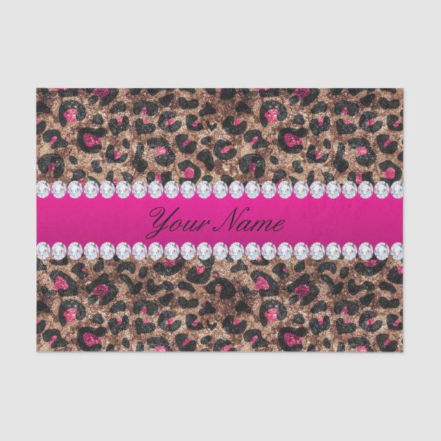 Faux Leopard Hot Pink Rose Gold Foil and Diamonds Tissue Paper (Front)