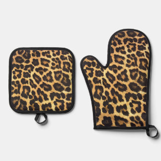 Faux Leopard Skin Oven Mitt & Pot Holder Set