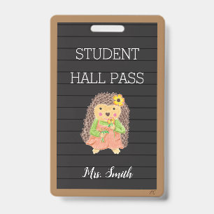 Faux Letter Board Girl Hedgehog Bathroom Hall Pass ID Badge