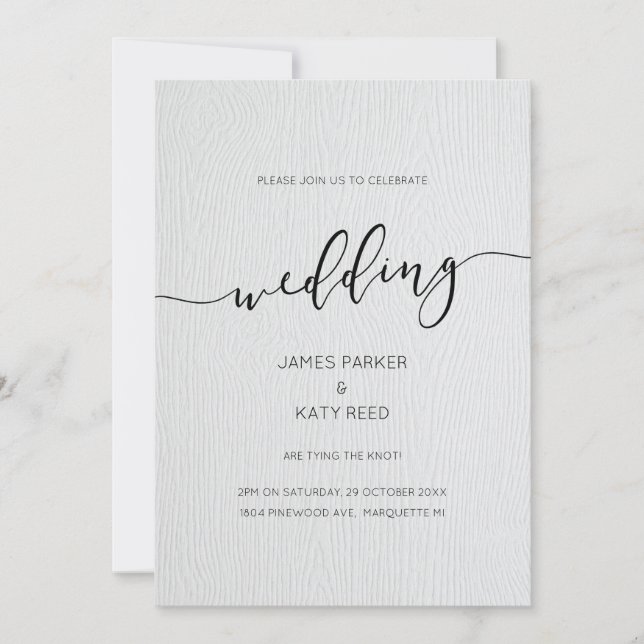 Faux letterpress wood rustic elegant invitation (Front)