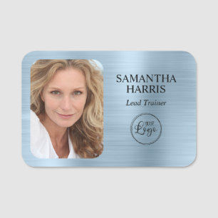 Faux Light Blue Foil Logo and Photo Name Tag