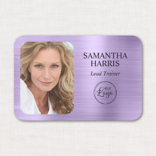 Faux Light Purple Foil Logo and Photo Name Tag