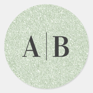 Faux Light Sage Green Glitter Wedding Monogram Classic Round Sticker