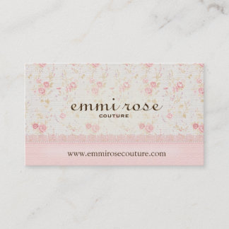 Faux Linen and Lace Dainty Rose Business Card