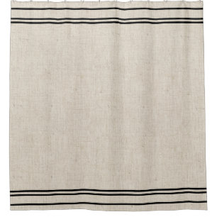 Faux Linen Fabric Stripes Shower Curtain