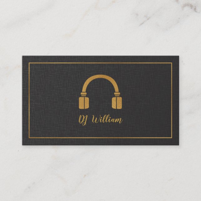 Faux Luxury Gold Headphone DJ Business Card (Front)