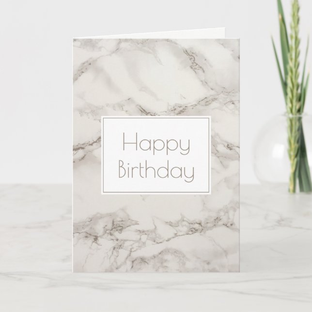 Faux Marble Alabaster in Taupe Happy Birthday Card (Front)