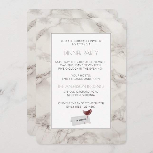 Faux Marble Alabaster Modern Dinner Party Invite (Front/Back)