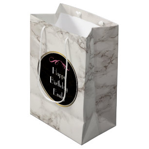 Faux Marble Alabaster Taupe Tan Custom Birthday Medium Gift Bag