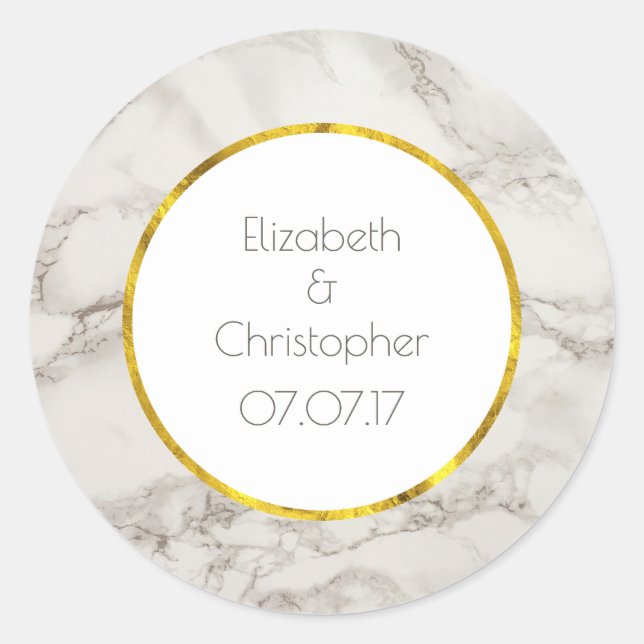 Faux Marble Alabaster Taupe Tan Modern Wedding Classic Round Sticker (Front)