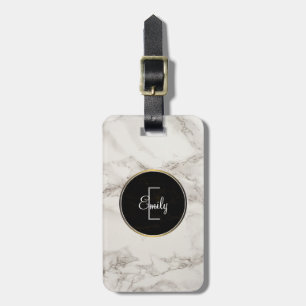 Faux Marble Alabaster Taupe Tan Monongram Luggage Tag