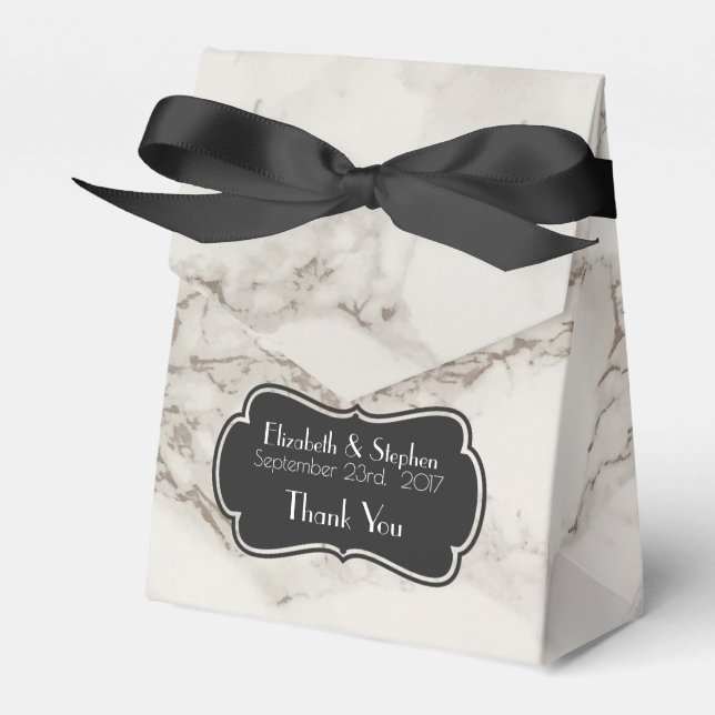 Faux Marble Alabaster Taupe Tan Wedding Thanks Favour Box (Front Side)