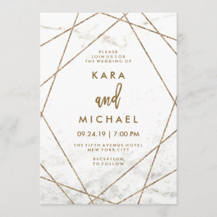 Faux Marble and Copper Geometric Wedding Invite
