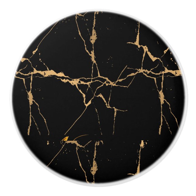 Faux Marble Black Gold  Ceramic Knob (Front)