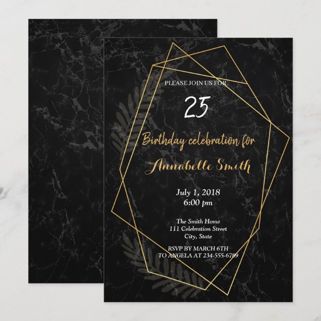 Faux Marble  Geometric Birthday Invitation (Front/Back)