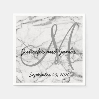 Faux Marble Grey Monogram Names Wedding Napkin