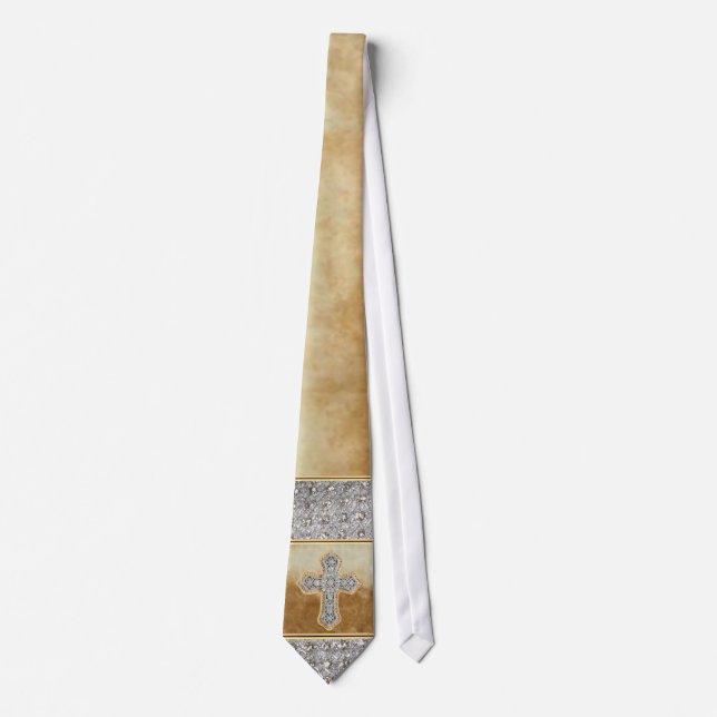 Faux marble look Rhinestone Cross Neck Tie (Front)