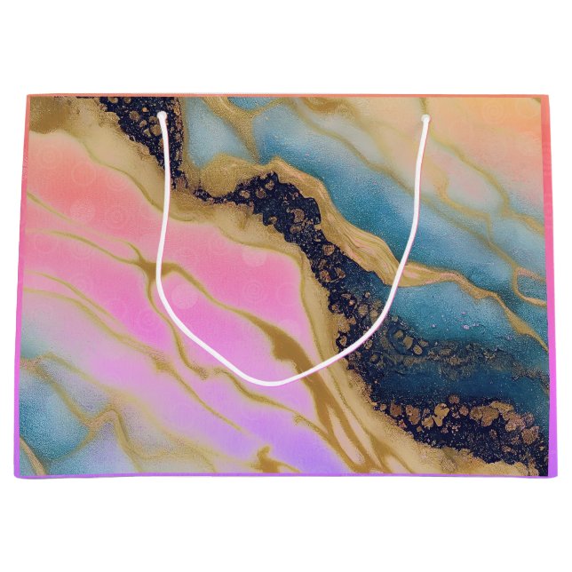 Faux Marble Navy, Aqua, Pink, Gold Gift Bag (Front)