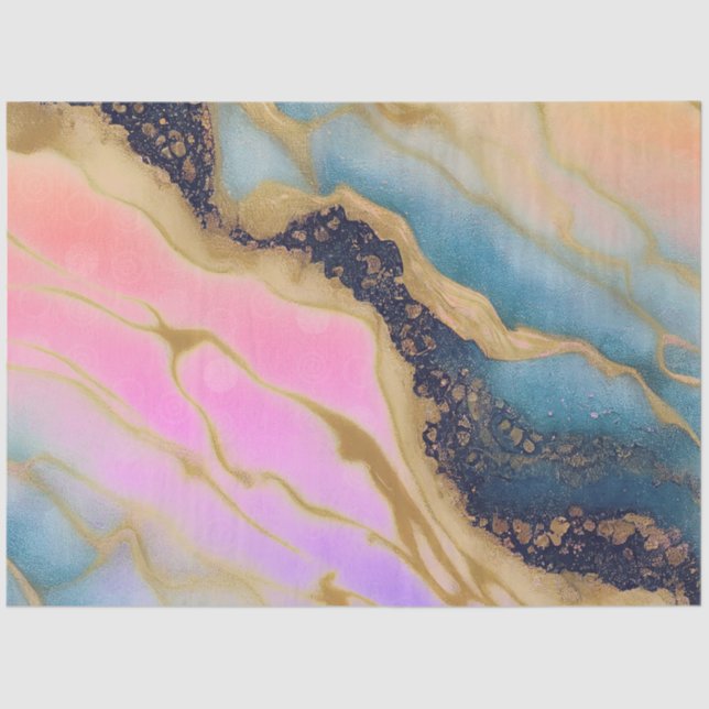 Faux Marble Navy, Aqua, Pink, Gold  Tissue Paper (Front)
