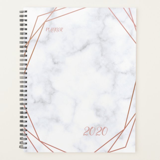 Faux Marble & Rose Gold Geometric Gemstone Planner (Front)