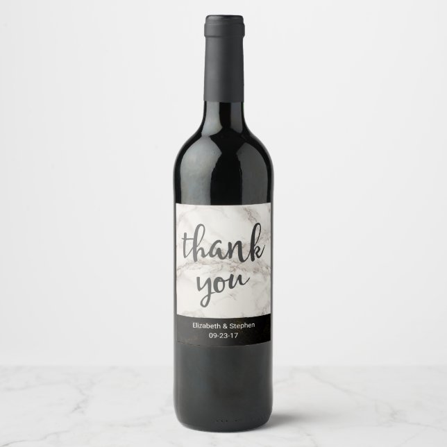 Faux Marble Taupe Modern Thank You Wedding Wine Wine Label (Front)