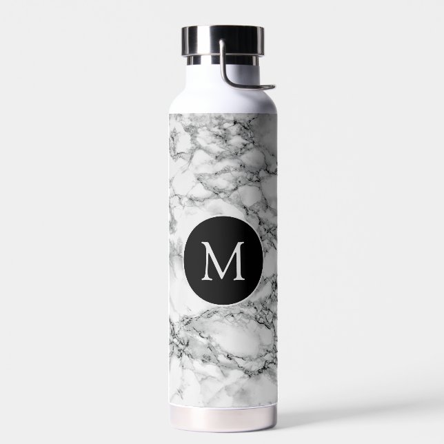 Faux Marble Water Bottle Personalise Custom Letter (Left)