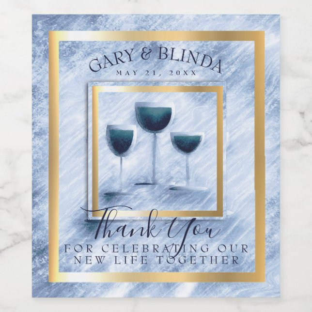 Faux marble wedding wine personalised wine blue wine label (Single Label)