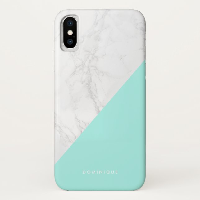 Faux Marble with Aqua Accent Modern Personalised Case-Mate iPhone Case (Back)