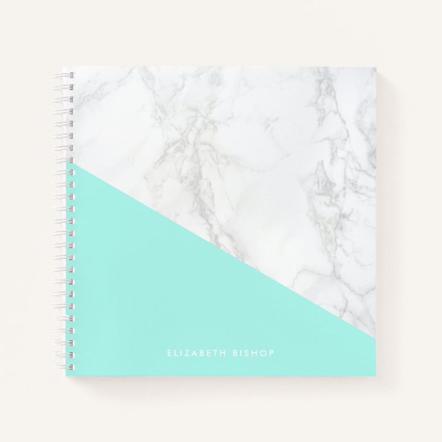 Faux Marble with Aqua Accent Personalised Notebook (Front)