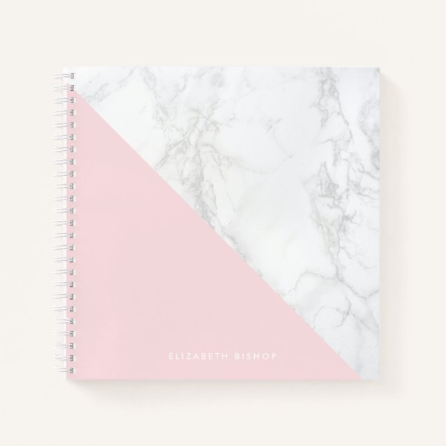 Faux Marble with Blush Pink Accent Personalised Notebook (Front)