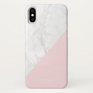 Faux Marble with Pink Accent Modern Personalised iPhone X Case
