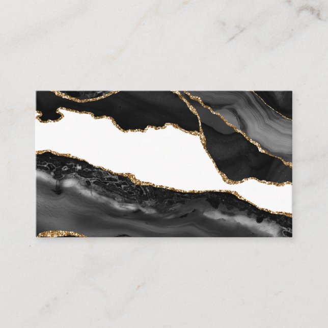 Faux Marbled Agate Black Stylish Stone Luxury Business Card (Front)