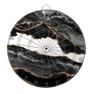Faux Marbled Agate Black Stylish Stone Luxury Dartboard