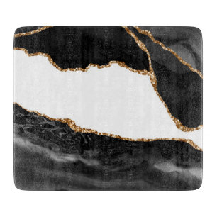 Faux Marbled Agate Black Stylish Stone Luxury Gold Cutting Board