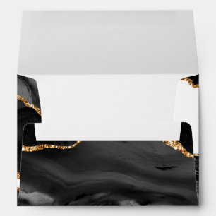 Faux Marbled Agate Black Stylish Stone Luxury Gold Envelope
